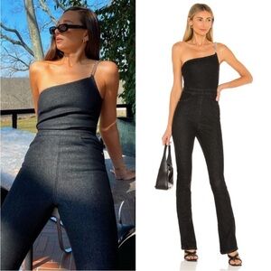 NWT WeWoreWhat Asymmetrical Denim Chain Strap Jumpsuit